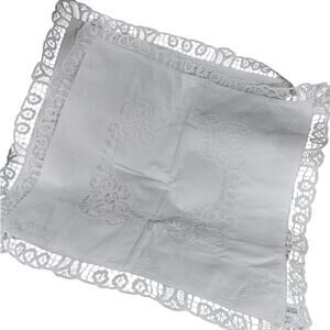 EXQUISITE CROCHET LACE & CUTWORK WHITE COTTON SQUARE EURO PILLOW SHAMS, PAIR-2!